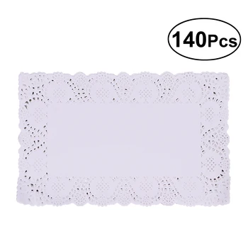 

140 Pcs Paper Placemats Lace Rectangle Flower Pattern Cake Packaging Pads Paper Doilies for French Fries Desserts (25x35CM)
