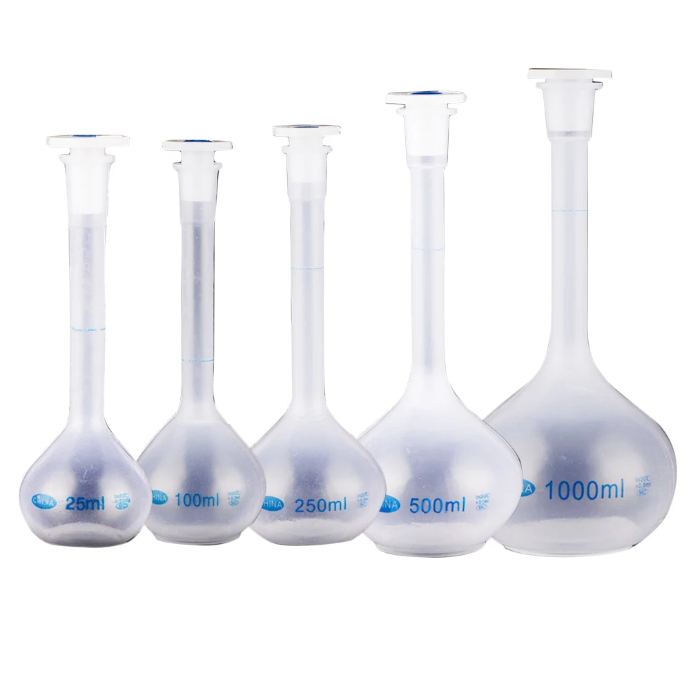 School Lab Plastic Clear Vase Shape Measuring Flask Bottle With Stopper