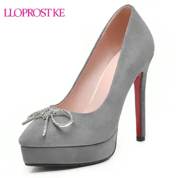 

Lloprost ke 2019 Spring Women Pumps Thin High Heel Flock Rhinestone Butterfly-Knot Pointed Toe Office Ladies Single Shoes H165