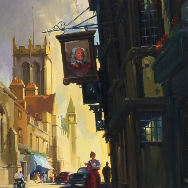 High Street Pub In English market Town Плакат Печать Мэри Эванс картина Libraryonslow Auctions Limited (24X36) | Дом