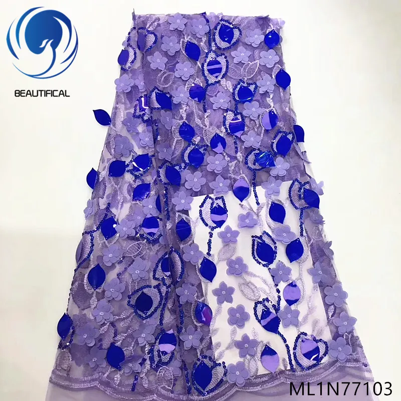 

BEAUTIFICAL african 3d lace fabrics 2019 embroidery lace with sequins fabrics high quality 3d lace for dresses ML1N771