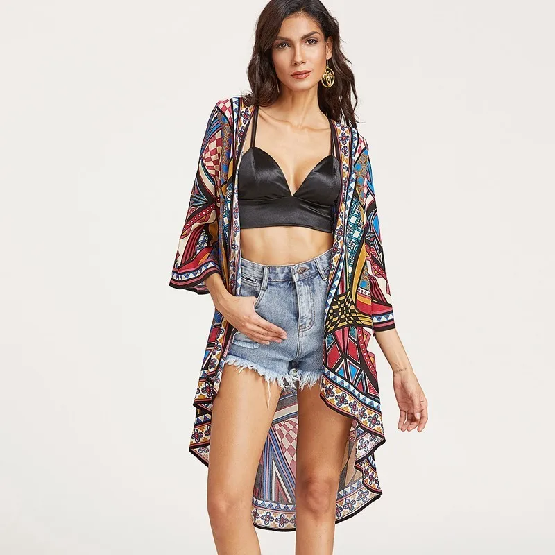 

Dinminsta Women Vintage Boho Blouse Summer Casual Fashion Tops Loose Beach Longline Bohemian Half Sleeve Female Kimono Clothing