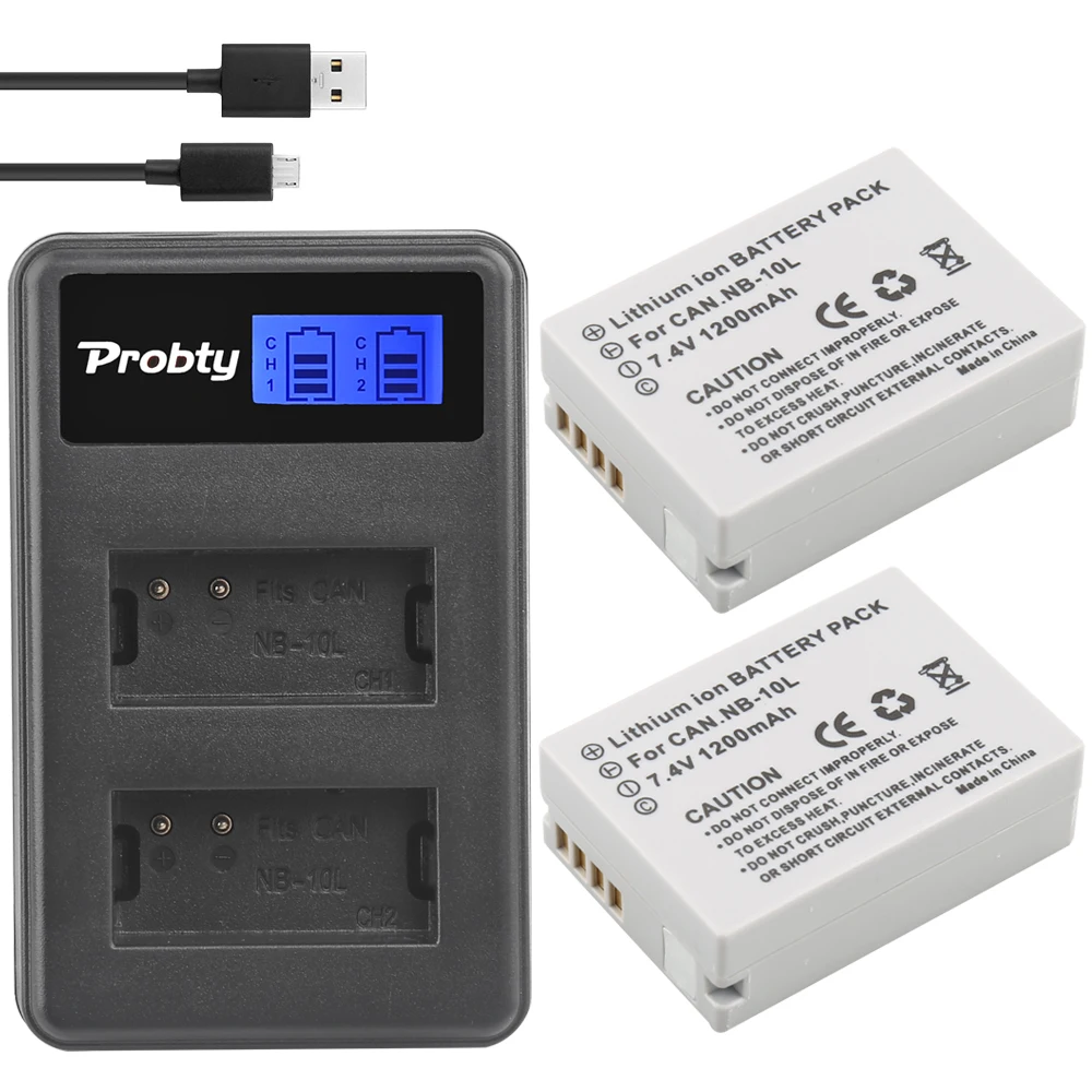 

For Canon NB-10L NB 10L Battery and USB LCD Charger for PowerShot SX60 HS, SX50 HS, SX40 HS, G15, G16, G1X, G3X, Digital Camera