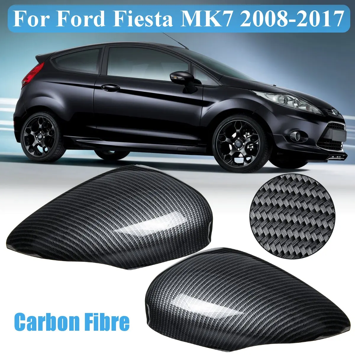 Пара L& R углеродное волокно крыло двери зеркало заднего вида крышка для Ford для Fiesta MK7 2008 2009 2010 2011 2012 2013
