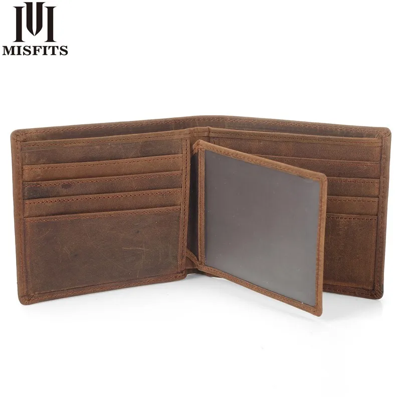 MISFITS NEW Vintage Cowhide Mens Wallet Genuine Crazy Horse Leather Man Purse Brand Male Credit&id Multifunctional Brown Wallets MISFITS NEW Vintage Cowhide Mens Wallet Genuine Crazy Horse Leather Man Purse Brand Male Credit&id Multifunctional Brown Wallets