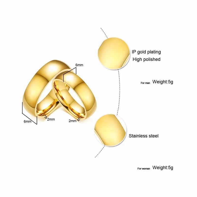 Vnox гравировка имя персонализированные свадебные кольца для мужчин и женщин золотой цвет нержавеющая сталь обручальные кольца для пар