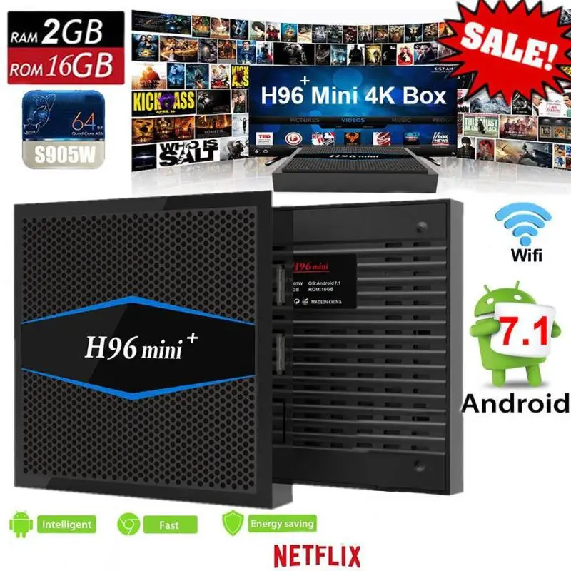 

H96 Mini+ Amlogic S905W Quad Core Android 7.1 TV Box 2GB RAM 16GB ROM 2.4G WiFi USB HDMI 4Kx2K Media Player