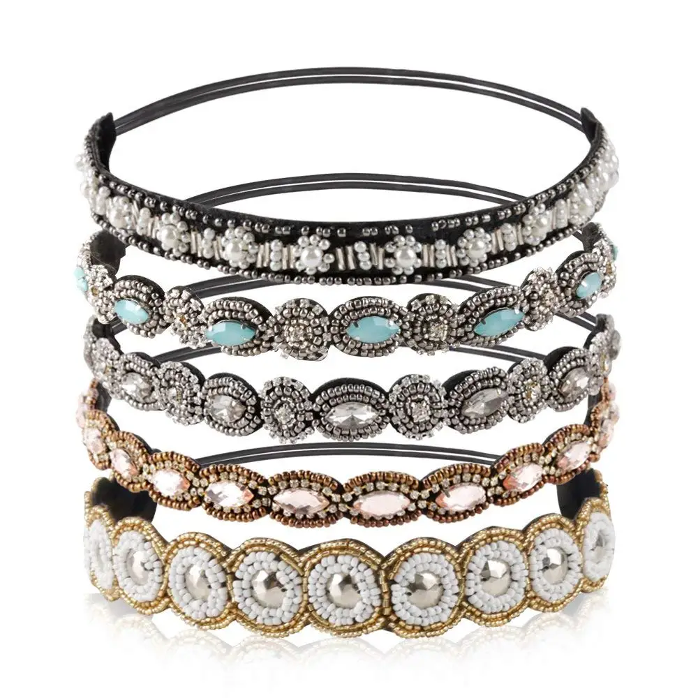 Rhinestone Beaded Elastic Headband, Fashionable Handmade Crystal Beaded Elastic hairbands Lady