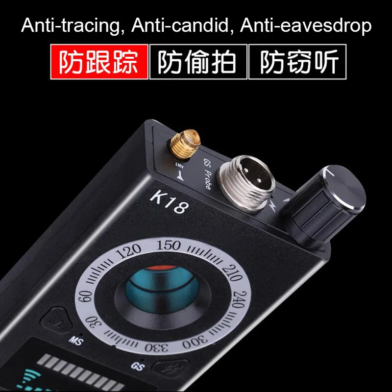 

Wireless Multi-function Anti-spy Detector Camera GSM Audio Bug Finder GPS Signal Lens RF Tracker Detect 1MHz-6.5GHz items K18