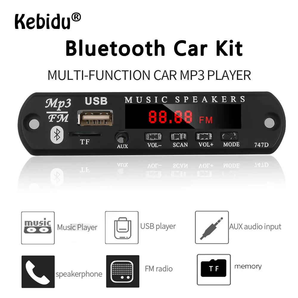 

Kebidu Bluetooth Car Music Player Decoding Board Module 12V Support USB TF FM Radio Module Wireless Bluetooth Car Kit MP3 Player
