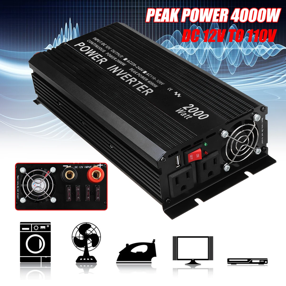 

Autoleader Car 2000W 12V To 110V US Inverter Car Power Converter for Car Pure Sine Wave Power Inverter