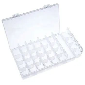 

Clear Plastic Jewellery Box Organizer Storage with Removable Dividers 28 Grids Nail Art Rhinestone Diamonds Beads Display Case