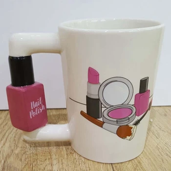 

3D Hand Painted Creative Ceramic Mugs Girl Tools Beauty Kit Specials Nail Polish Handle Tea Coffee Mug Cup Personalized Mugs F
