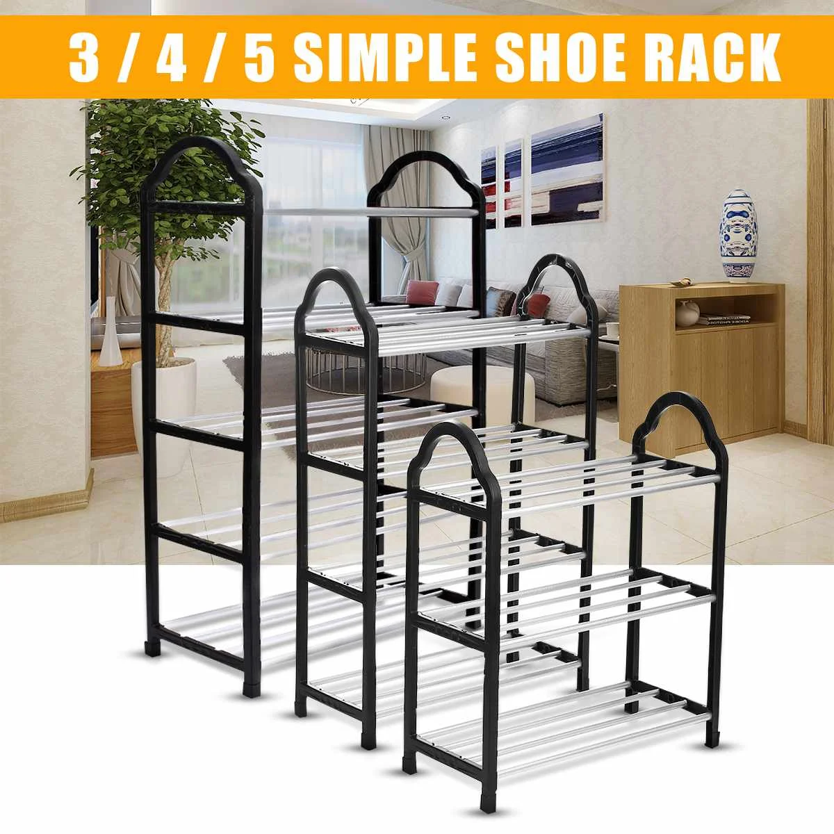 

3/4 Tiers Shoes Shelf Easy Assembled Aluminum Metal Shoe Rack Storage Organizer Stand Holder Keep Room Neat Home Storage