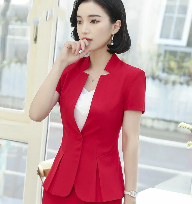 Ol Classic Short Sleeve Suit Jaqueta Feminina Jacket Blazer Feminino Button Office Women Formal Suits