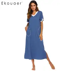 Ekouaer Loungewear длинная ночная рубашка женская ультра-мягкая ночная рубашка полная длина одежда для сна с карманом Женское ночное платье пижамы