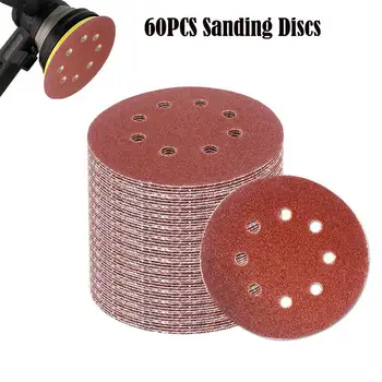 

60pcs 5 Inch 8 Hole Sandpaper Hook Loop 60-320# Grit Sanding Disc Pads