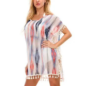 

2019 New Brand Bikini Cover Up Sarong Swimwear Kaftan Tassel Loose Dress Summer Beach Wear Lace Crochet