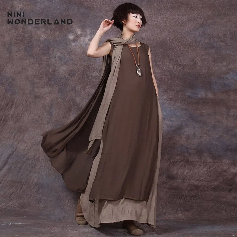 Женское длинное лоскутное платье без рукавов NINI WONDERLAND Повседневное из хлопка и
