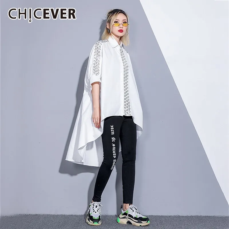 CHICEVER/Весенняя Лоскутная Женская рубашка с квадратным воротником рукав летучая