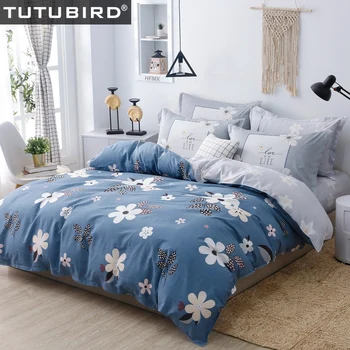 

100% cotton blue flower bedding set for girl adult 4pcs duvet cover pastoral stlye modern bedspread home textile