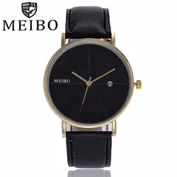 MEIBO бренд для женщин простой часы с календари Gold Case роскошные женские кожаный ремешок кварцевые наручные часы Relogio Feminino Лидер продаж