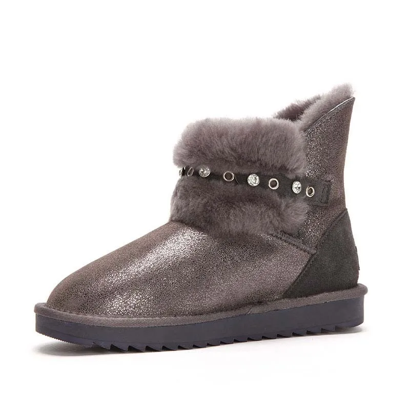 

Glitter 100% Genuine Leather Ankle Boots Women Crystal Fur Lined Winter Boots Woman Luxury Women's Boots for Winter 2018