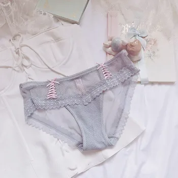 

Cute Lovely Summer Japanese Style Girl Lace-Up Panties Mid-Rise Transparent Female Underwear Cute Lovely Breifs