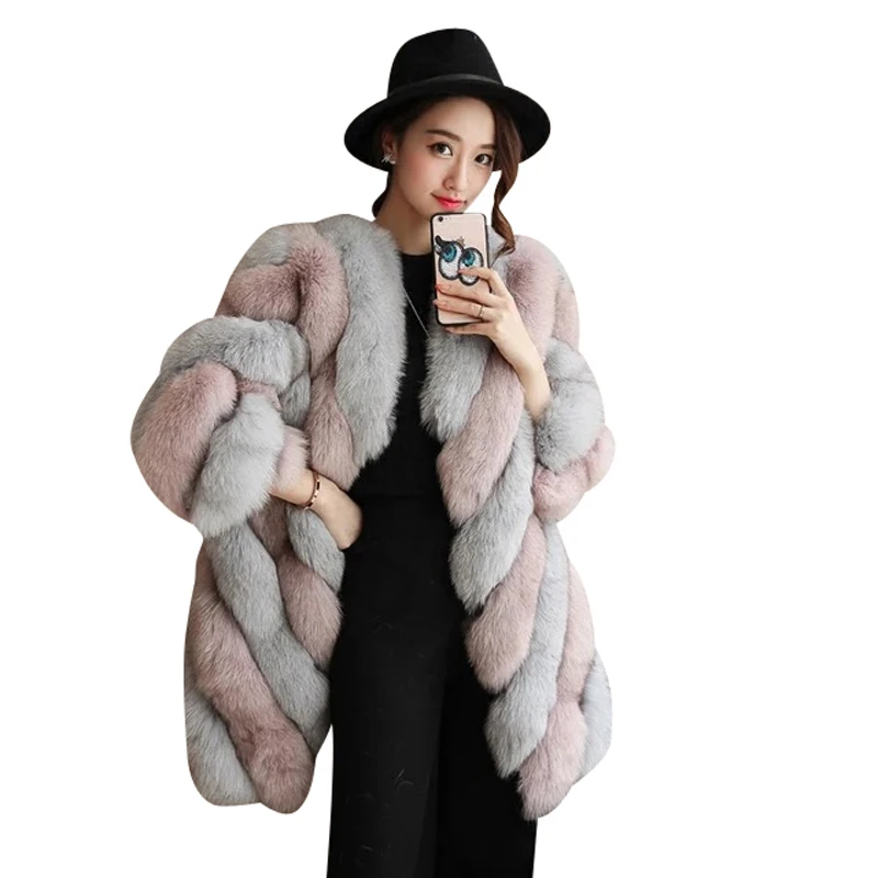 Color Imitation Européenne Long picture Nouveau Haute Fourrure Américain Mode fin Style Picture Hiver Épissage Renard De Manteau Heining Color 0TqU5wvx