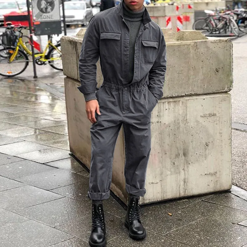 

New Men Long sleeve Streetwear jumpsuit Men Romper clothing outwear Multi-pocket Overalls Hip Hop Workwear Coveralls DH014