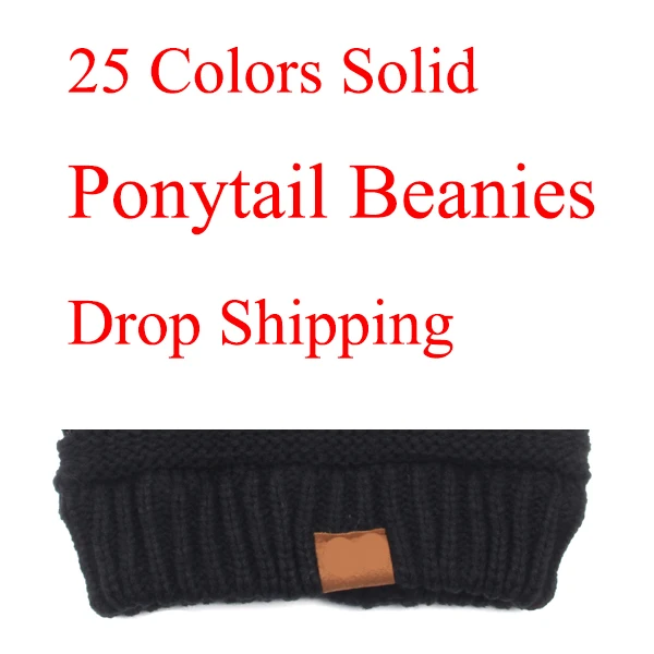 

Drop Shipping 25 Colors Ponytai l Beani e Women Stretch Knitted Crochet Beani es Winter Ha ts For Women Warm Lady Messy