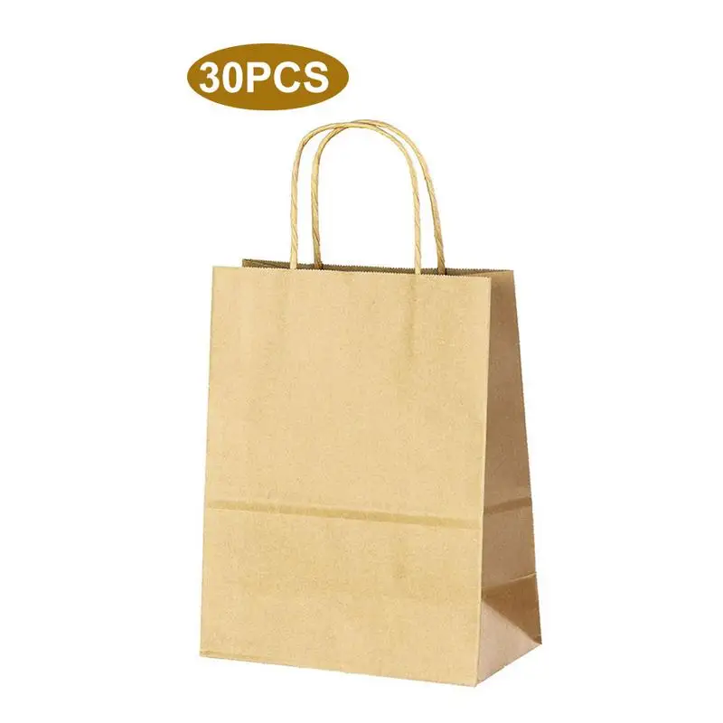 

30 PCS 100% Recycled Medium Kraft Paper Bags With Handles For Shopping Lunch Retail Merchandise Robust Reusable Load Paper Bag
