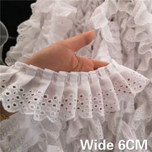 6 см широкий белый 3D хлопок сложенный кружева вышитые декольте Воротник Аппликация Ленты рюшами платье с отделкой гипюр DIY Швейные принадлежности