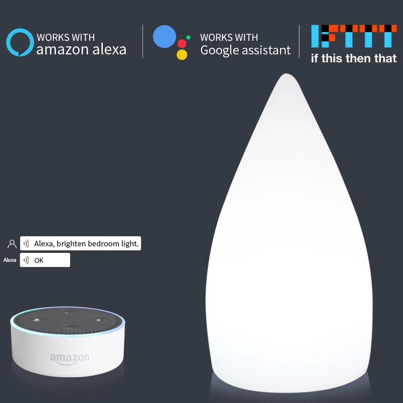 

Water Drop Shape WiFi Smart Table Lamp Compatible with Alexa Voice Control Hand Touch LED Ambient Night Light Controlled by APP