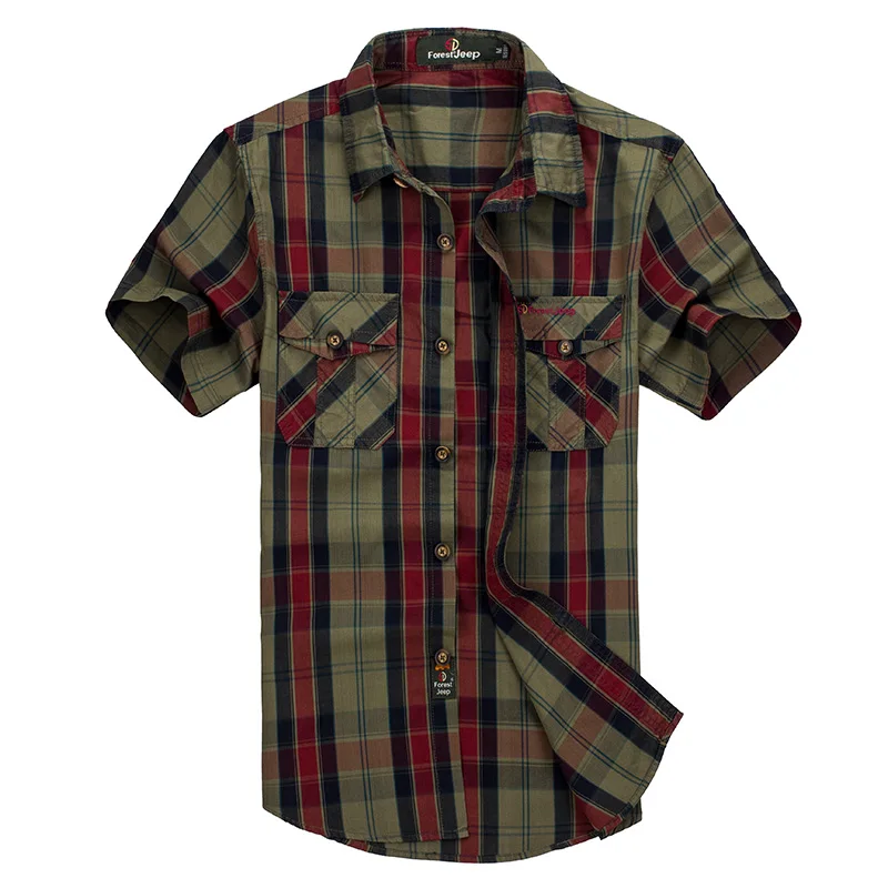 

2019 Spring Summer Autumn Fashion Male Shirt Men Army Green Short Sleevs Cotton Outdoors Plus Size M-4XL Plaid Shirt Casual