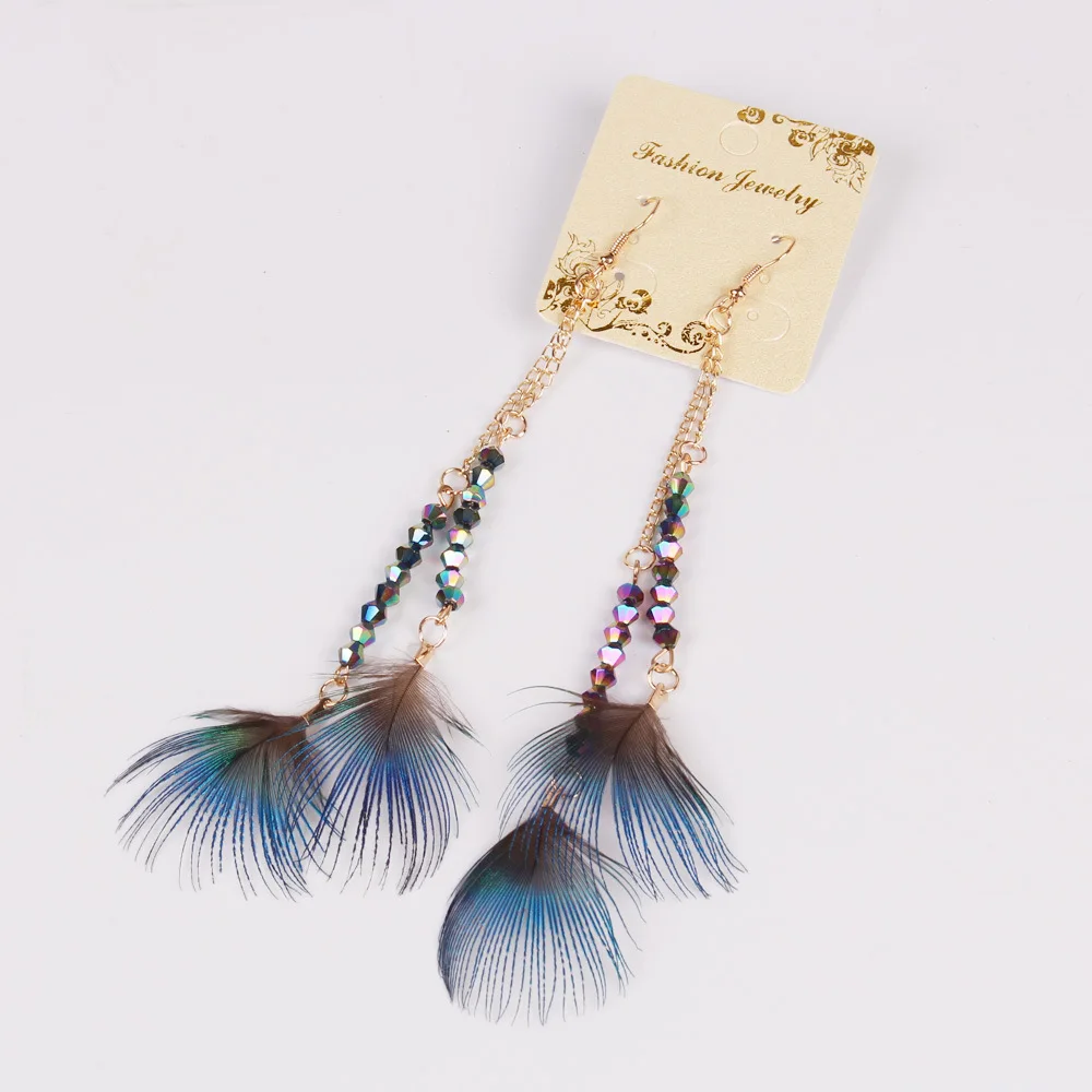 

1Pair Long Tassels Crystal Chain Feather Earrings Cute Dangle Earring For Women Girl Summer Gift