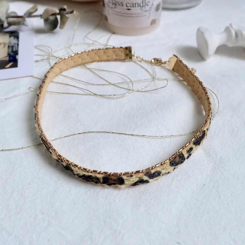 

WKOUD EAM Jewelry / 2019 New Fashion Temperament Retro Simple Leopard Print Chokers Necklaces Women's Accessories S#N55516