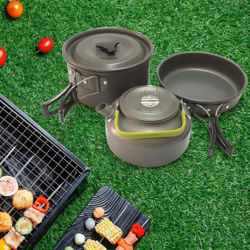 

7/9pcs Camping Cookware Utensils outdoor tableware set Hiking Picnic Backpacking Camping Tableware Pot Pan Cookware Mess Teapot