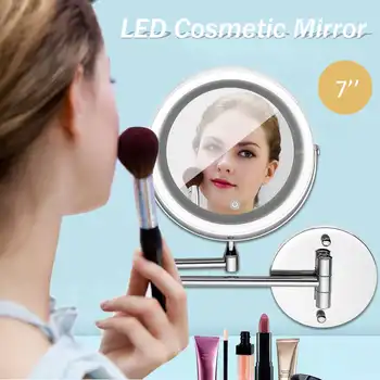 

LED Makeup Mirror With Light Folding Double Wall Mount Vanity Mirror 10x USB Charging Touch Dimming Mirrors Christmas Gift