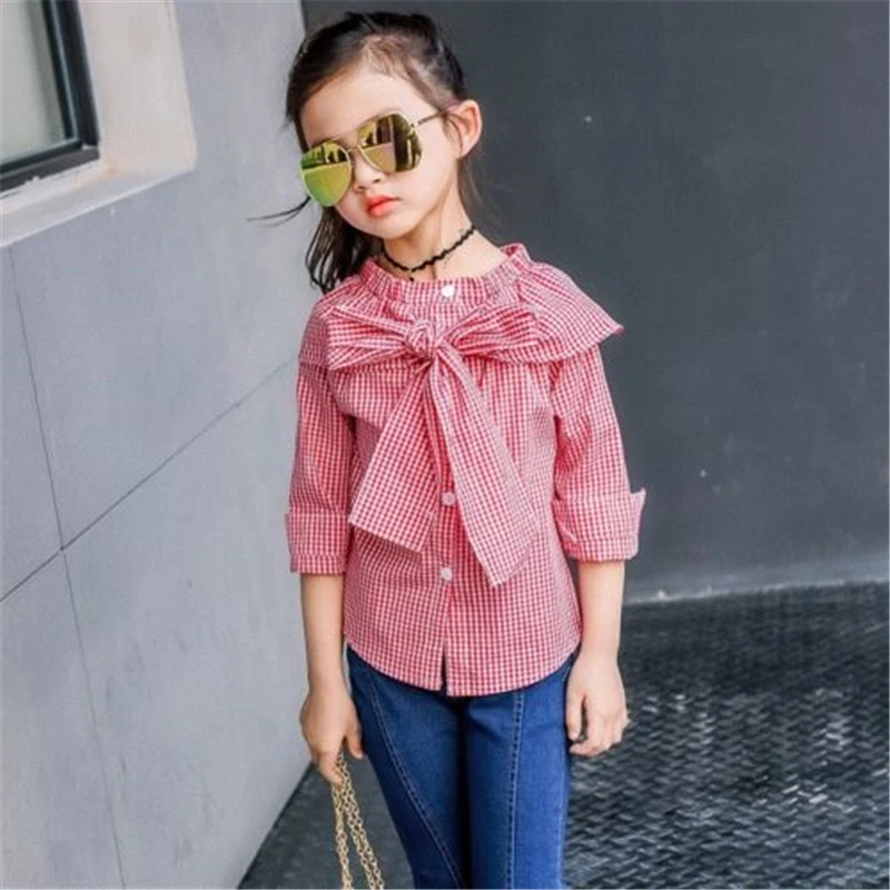 Toddler Baby Girls Kids Checked Off Shoulder Blouse Shirt baby girl red ...