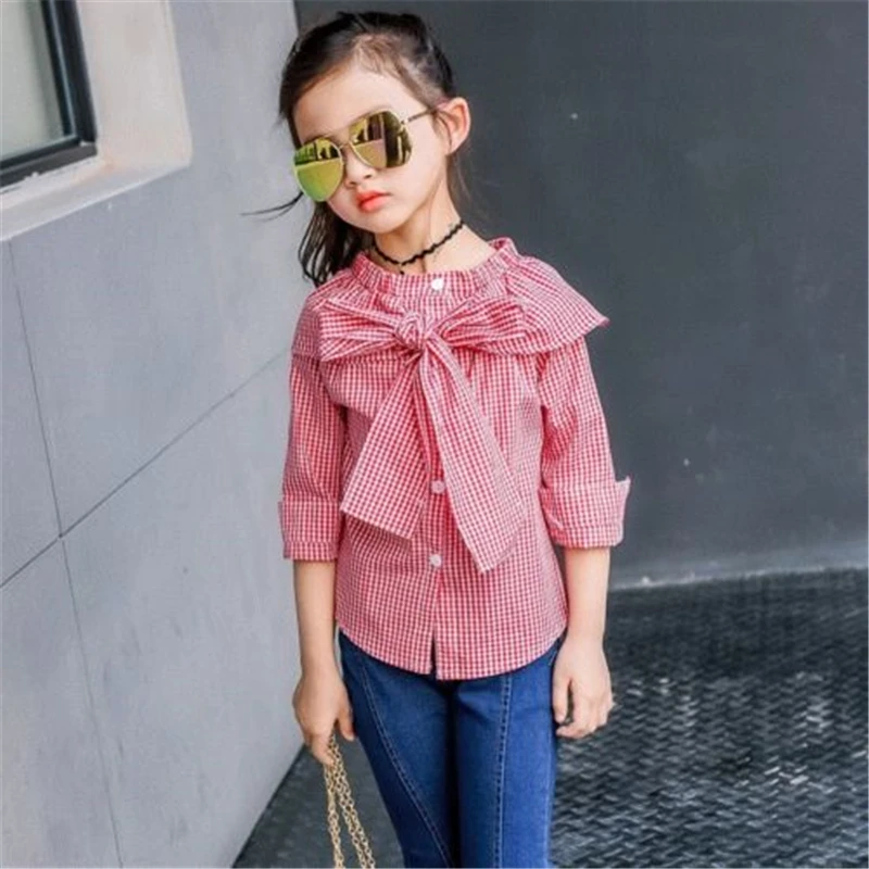 Toddler Baby Girls Kids Checked Off Shoulder Blouse Shirt baby girl red
