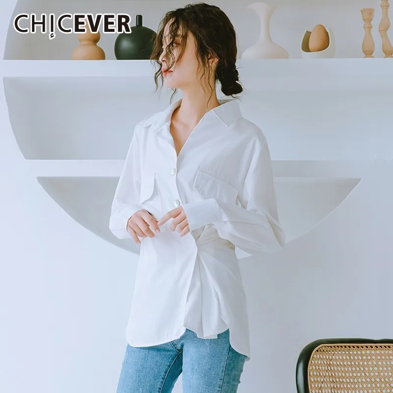 CHICEVER/Весенняя женская рубашка с квадратным воротником длинный рукав