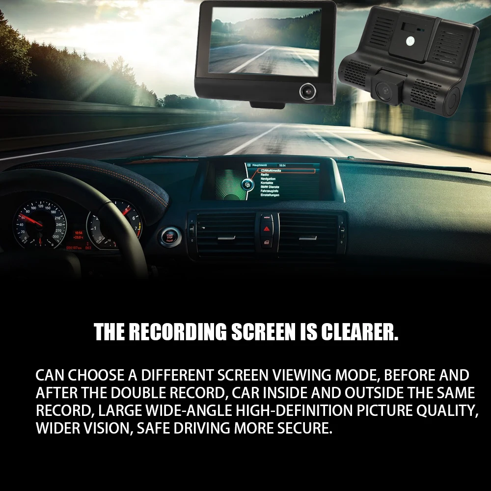 

4.0in 3 Way Car DVR Camera With Two Cameras Dash Cam Video Driving Recorder Rear View DVRS Dual Lens Carcorder Night Vision