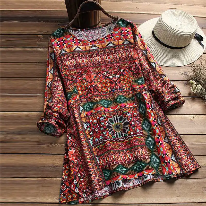 

ZANZEA Summer Tops 2019 Vintage Women Floral Print Blouse Female Spring Long Sleeve Cotton Linen Shirts Chemise Blusas Plus Size