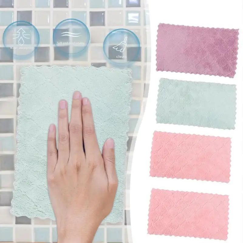 

Household Cleaning Towel Super Absorbent Microfiber Double Layer Kitchen Dish Cloth Tableware Cleaning Towel Kitchen Tools