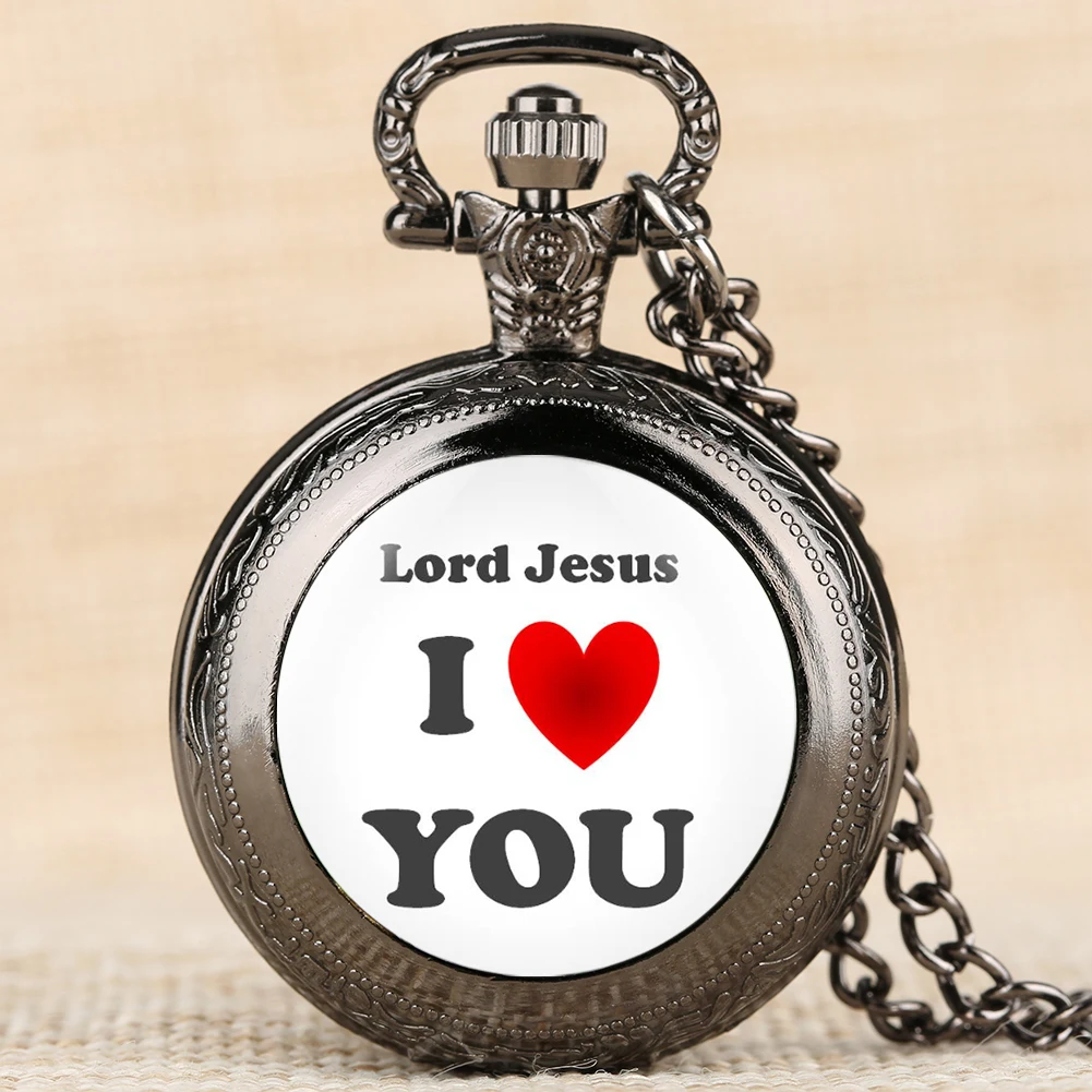 

Antique I Love You Jesus Series Pocket Watch for Male Female Quartz Pendant Watch Chain for Teens