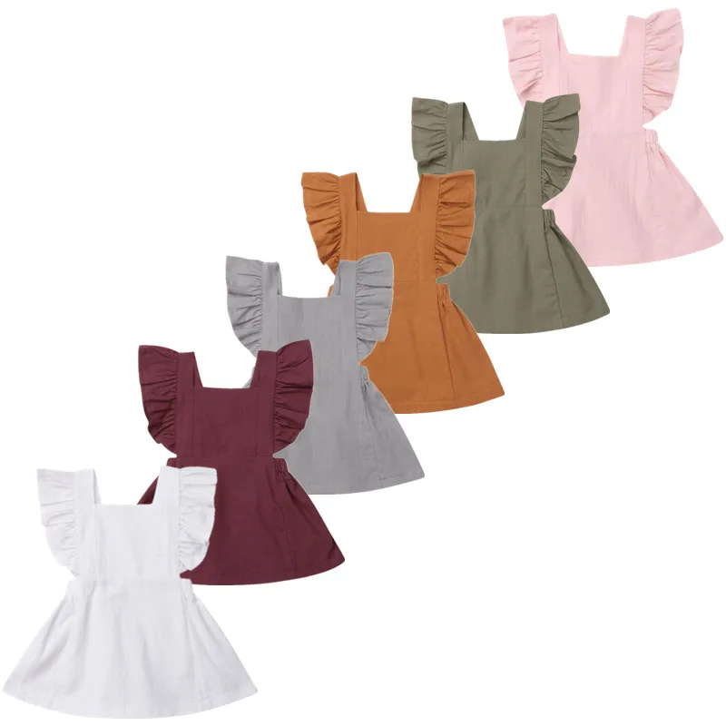 

0-3Years Infant Kids Baby Girl Summer Solid Color Ruffle Princess Party Dress Clothes