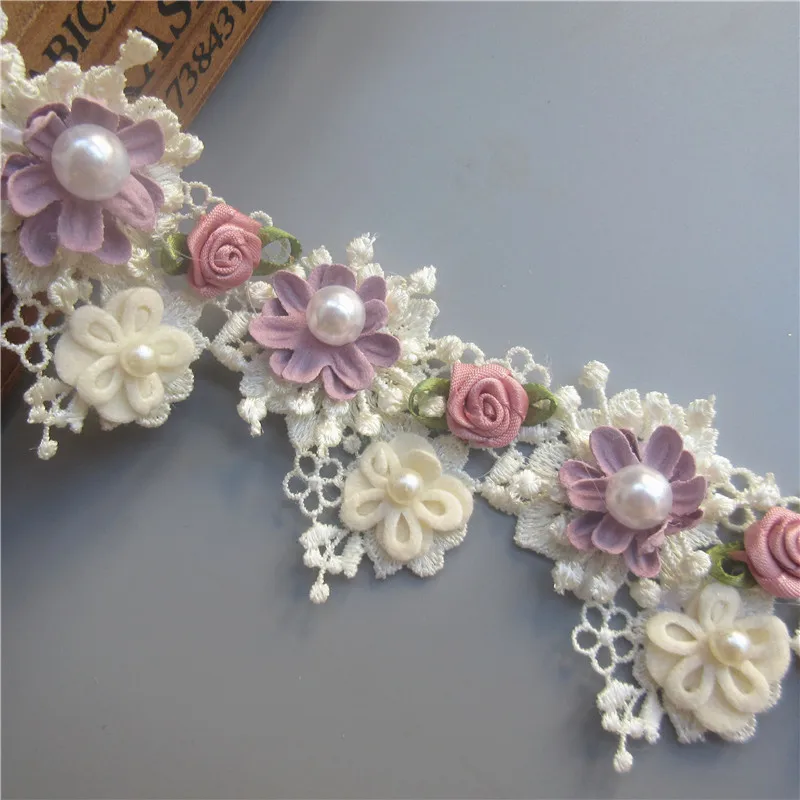 1 Yard Rose Flower Pearl Embroidered Lace Trim Ribbon Fabric Sewing Applique Supplies Craft For Costume Dress Hat Decoration lace fabric,lace ribbon,lace sewing supplies,lace sewing accessories,lace decoration,lace accessories,lace garment accessories