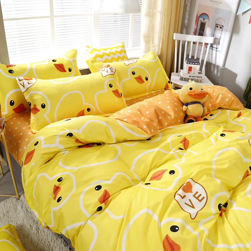 High Quality Yellow Duck Cartoon Style Bedding Set Bed Linings Duvet Cover Bed Sheet Pillowcases Cover Set 4pcs/set 51 High Quality Yellow Duck Cartoon Style Bedding Set Bed Linings Duvet Cover Bed Sheet Pillowcases Cover Set 4pcs/set 51