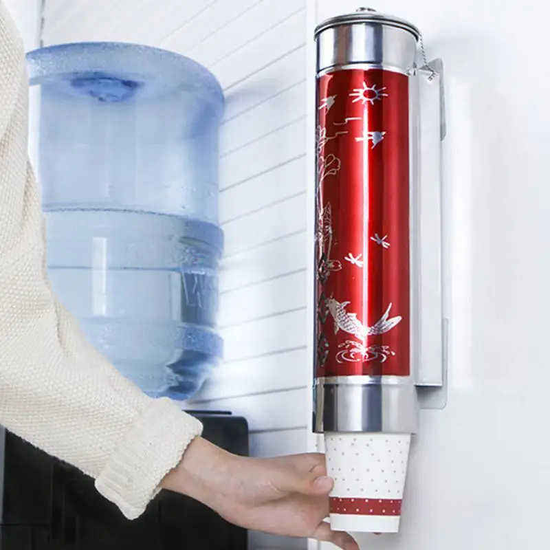 Water Cup Dispenser Household Stainless Steel Adhesive Disposable Paper